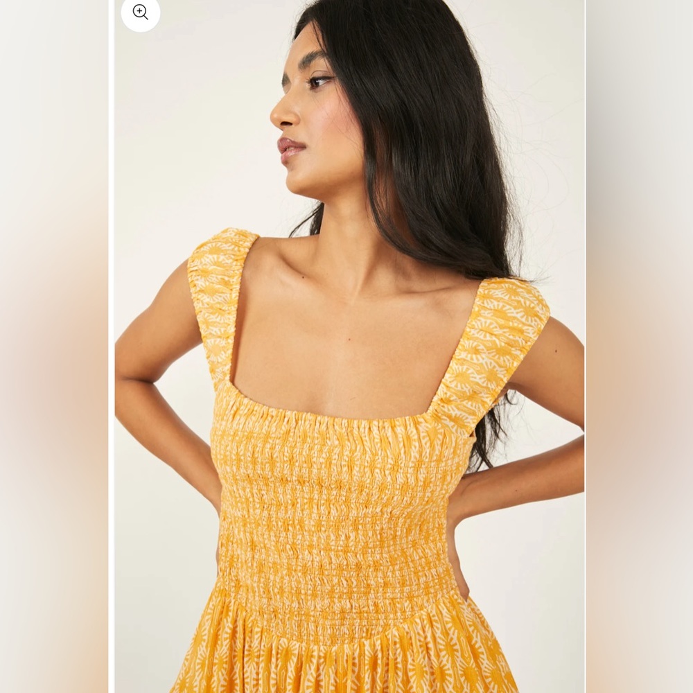 Free People Sweet Annie Mini Dress Sun Smocked Flutter Sleeve - Picture 7 of 9